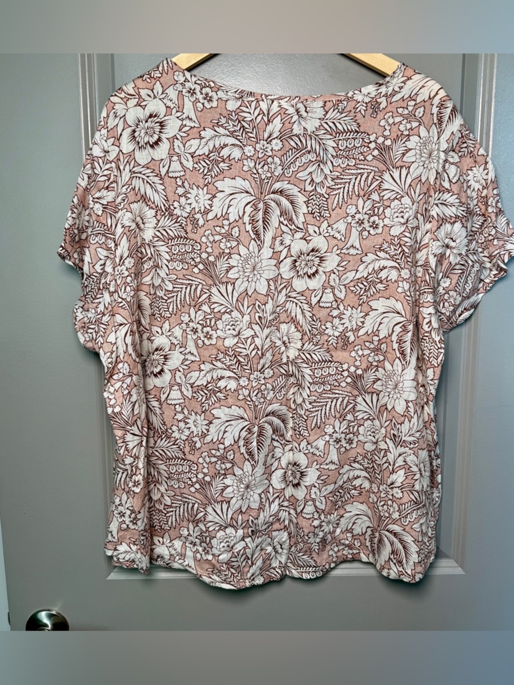 C&C California Tropical Botanical Linen Top Resortwear Summer — Blush/Brown 2X - Picture 4 of 4